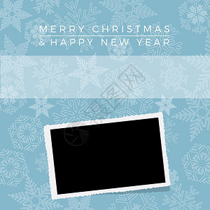 圣诞照片圣诞节和冬季蓝色背景带照片空白框插画