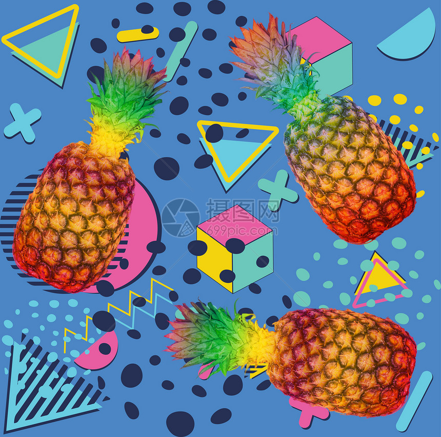 反转样式几何图案带有菠萝多彩背景图片