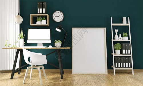 白色时钟用空白屏幕装饰的模拟计算机和办公室装饰品模拟背景3d背景