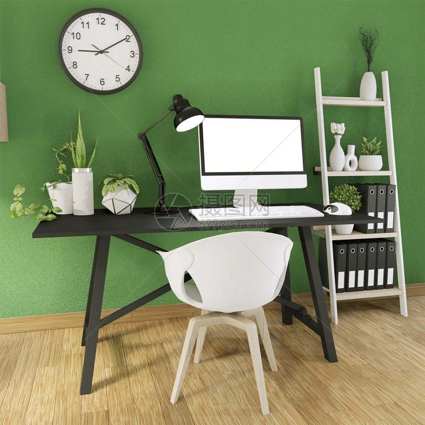 办公室绿装饰品模拟背景3d图片