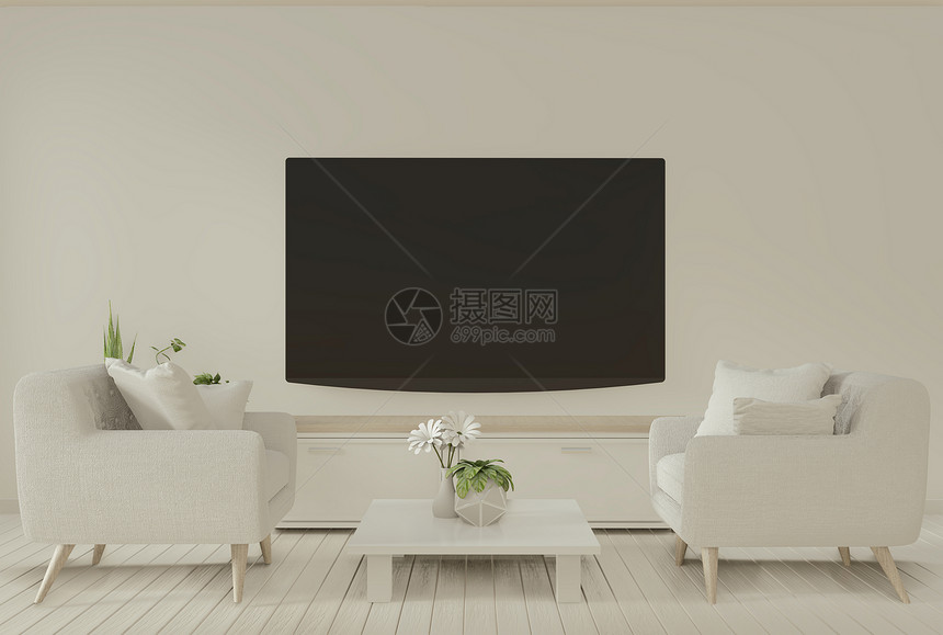 室内海报智能电视柜和椅子房间最小设计3d图片