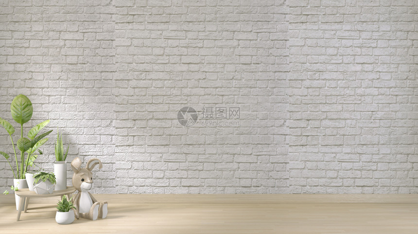 木制地板和装饰厂上模拟白砖墙壁图片