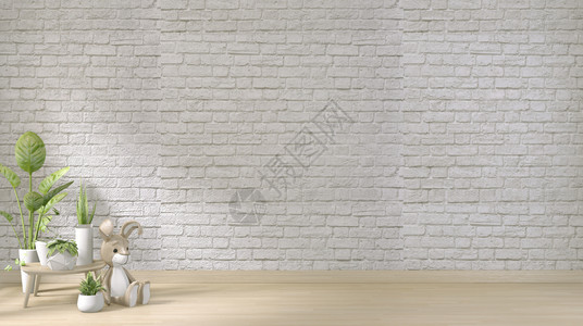 木制地板和装饰厂上模拟白砖墙壁背景图片