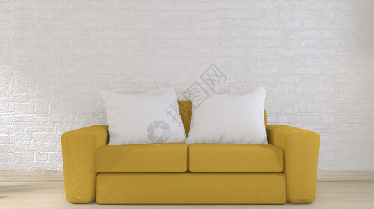 白色客厅里突出的黄色沙发图片