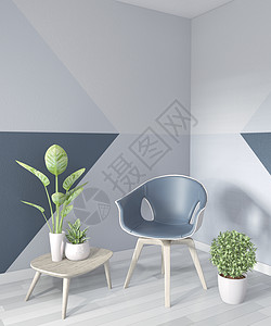 客厅蓝色几何墙壁画设计木制地板上全色的彩3d背景图片