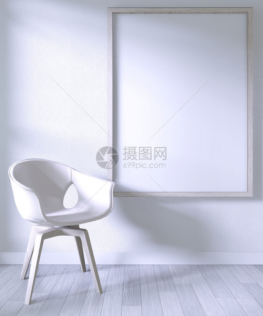 白色木地板上墙壁椅子的图片