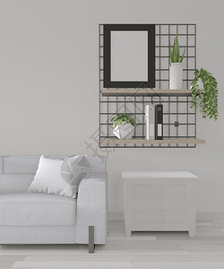 现代室内装有白色沙发的模拟房间图片
