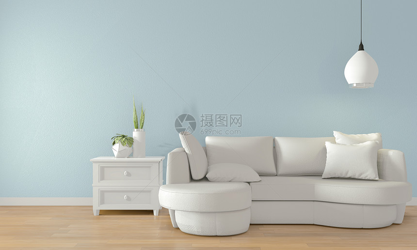 现代室内装有白色沙发的模拟天空室图片