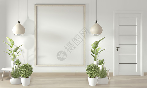 白色墙壁和门上的海报布板和白色门装饰的最小设计3d背景图片