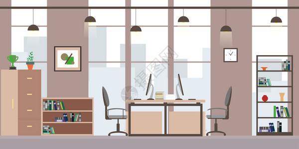 学院书桌现代商业办公室矢量背景图插画