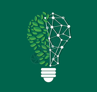 植物生长灯灯泡形状的绿叶和技术线矢量自然生态概念世界环境日插画