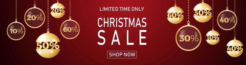 圣诞节假日销售红背景有球时间限仅横幅购物折扣的模板设计时的矢量插图图片