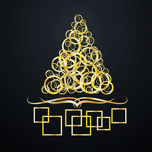 矢量抽象覆盖金色圣诞树卷在黑色背景上背景图片