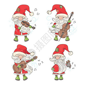 4个圣诞快乐节音家矢量插图集图片