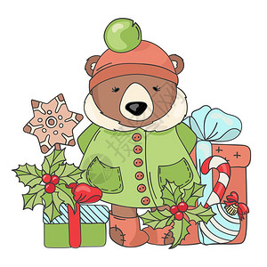 圣诞姜饼圣诞快乐的礼物漫画矢量插图集插画
