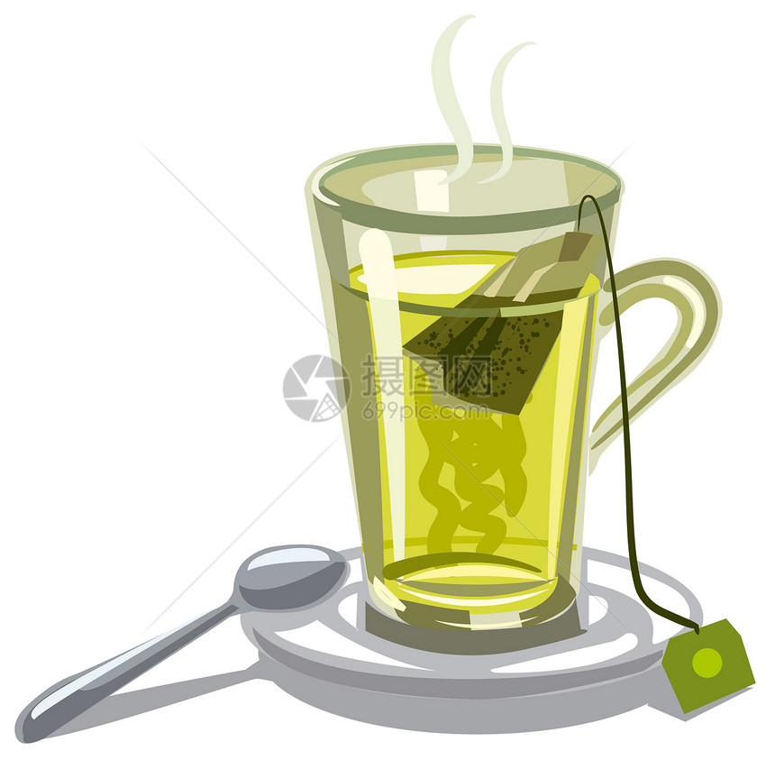 热绿茶和玻璃袋的热绿色和袋的插图图片