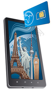 通信铁塔全球电话卡插画