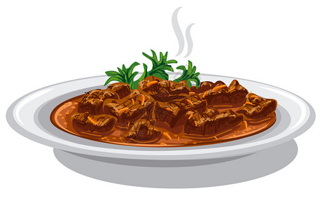牛肉炖柿子牛肉大餐矢量卡通插图插画