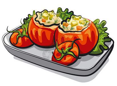 塞满西红柿和沙拉的点心插图图片