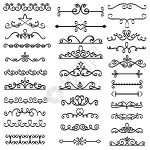 风格线装饰旧文本分隔器书写边框装饰品和老式分隔器矢量集插画