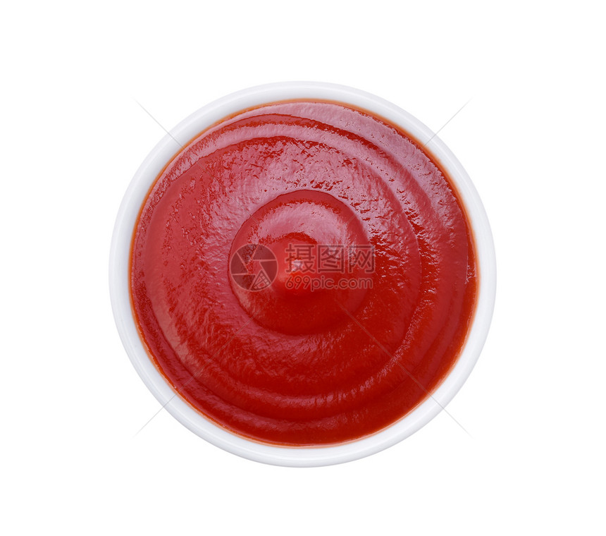 白色背景顶视图中隔绝的番茄酱或图片
