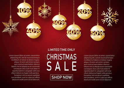 圣诞节假日销售红底有雪仅限时间横幅购物折扣模板设计矢量插图背景图片
