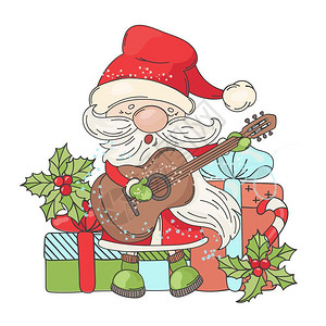 吉他Sant音乐快的圣诞节矢量插图集图片