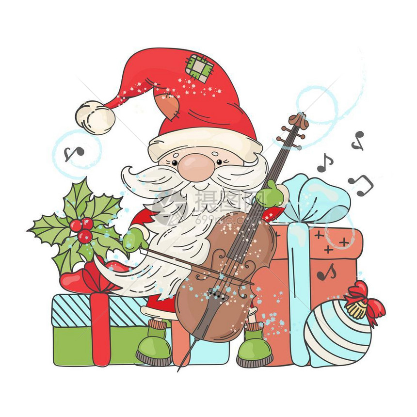 Sant音乐会新年和圣诞节矢量插图集图片