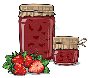 果脯蜜饯罐中装草莓果酱插图设计图片