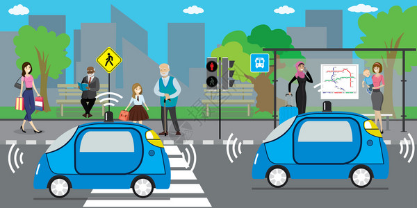 驾驶汽车的人城市公路上自驾汽车公共交通概念图插画