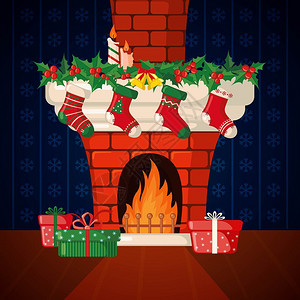 带有壁炉和圣诞袜的圣诞节图片