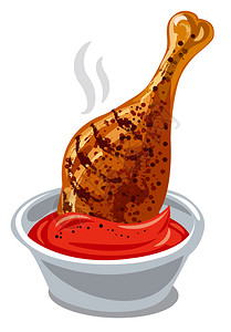 热鸡番茄酱中烤鸡腿矢量卡通插图插画