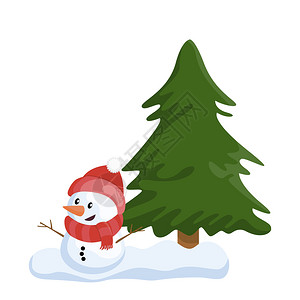 可爱的小雪山和圣诞树矢量插图图片