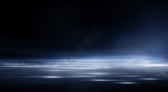 蓝色光速3d以薄雾光速高的3d抽象黑暗夜创意模糊的室外沥青背景背景