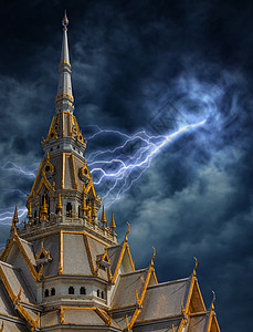 教堂泰王国的庙宇天空闪电暴雨图片