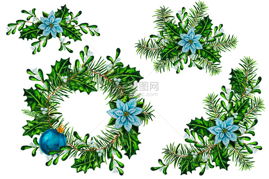 白棕褐色植物蓝装饰品fir树枝和Holy图片