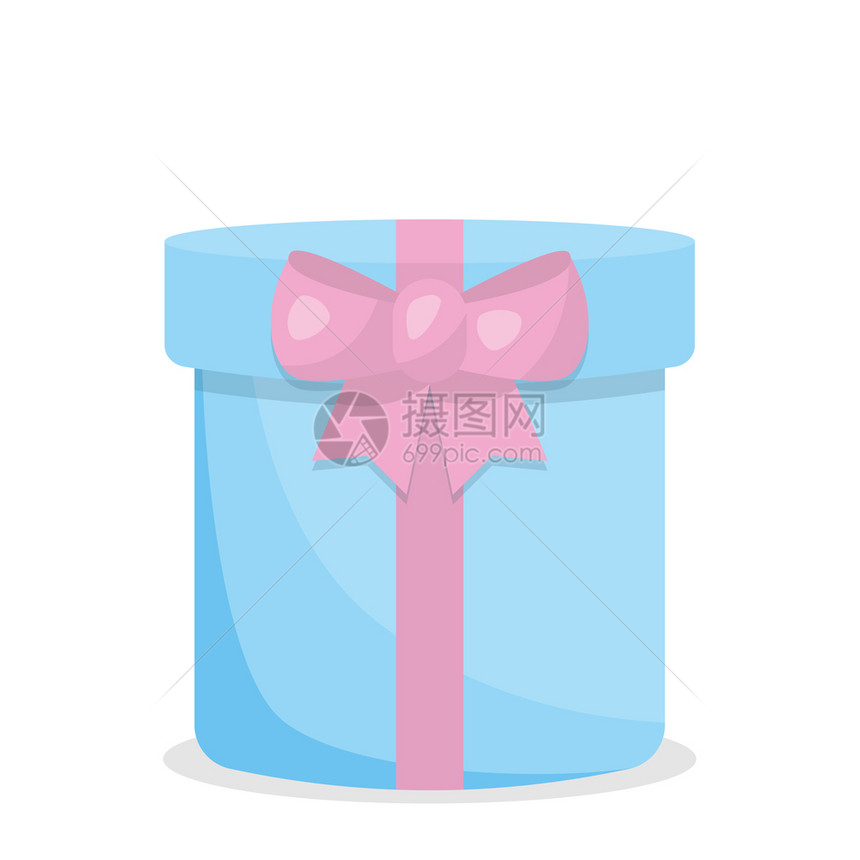 带有粉色弓的可爱卡通蓝色礼物盒情人节的矢量插图图片