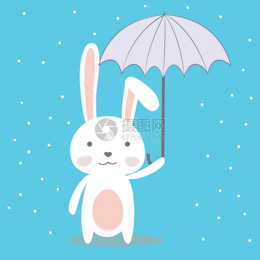 可爱卡通打伞的小兔子图片