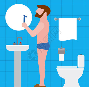 男子和洗和刮胡子在浴室的插图刮胡子的人图片