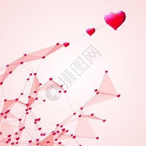 恋爱社交手机APP社交网络和情人节的红心连接背景设计图片