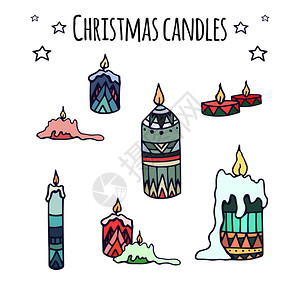 一套彩色的手工涂鸦圣诞蜡烛供你创作一套彩色的手工涂鸦圣诞节蜡烛供你用图片