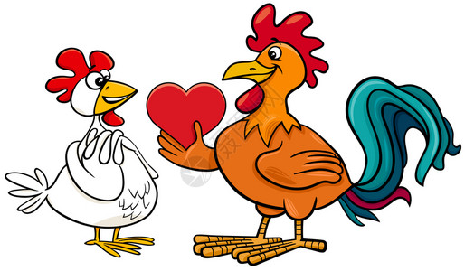 多情情人节相爱的鸡插画