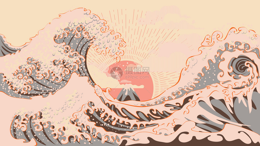 浮世绘海浪日出图片