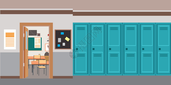 学校室内卡通教室走廊插画