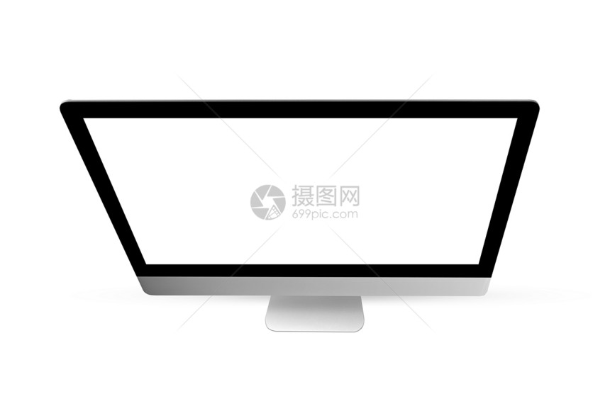 现代的台式计算机风格在白色背景上隔离的模拟空白屏幕复制间顶部视图在白色背景上模拟空的计算机屏幕监视器图片