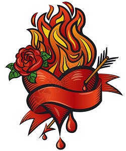 火焰爱心素材插图风格的流出爱心血的插画