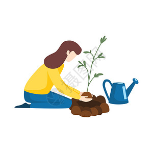 志愿树种植植物的女孩矢量元素插画