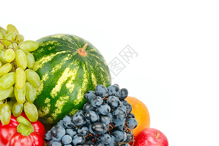 在白色背景中隔离的水果和蔬菜种类免费文本空间图片