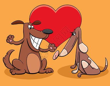 恋爱中的两只小狗卡通矢量插画图片