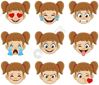 emoji面容表情收集一名年轻女孩的马尾图片